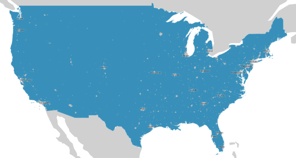 *Hawaii and Alaska not pictured, but entirely green if you visit the source. Source: U.S. Census.